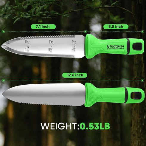 GK01 Hori Hori Garden Knife, Full Tang Gardening Knife with 7.1" Stainless Steel Double-Edged Blade, Heavy Duty Gardening Hand Tool for Weeding an...