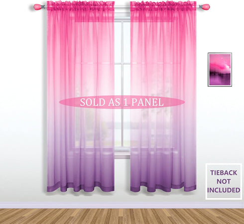 Pink and Purple Curtains for Girls Bedroom Decor Set 1 Single Panel Pocket Window Voile Pastel Sheer Ombre Rainbow Curtain for Kid Room Decoration...