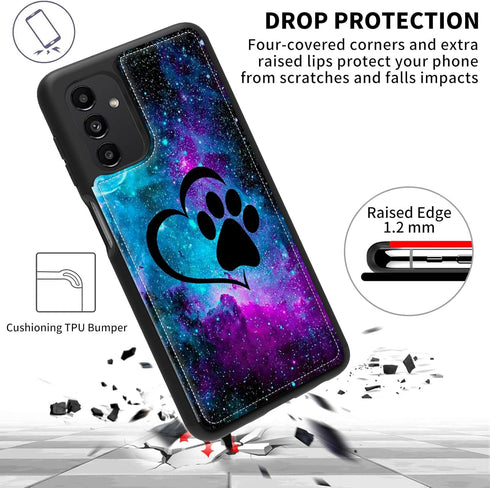Case for Samsung Galaxy A13 5G Wallet Phone Case with Card Holder,Galaxy Dog Pawprint Love PU Leather Kickstand Card Slot Cover for Women Men (Dua...