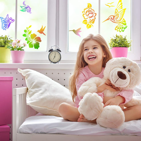 6 Pieces Flower Stencil Bee Stencil Butterfly Painting Stencil Template Bird Bee Drawing Template Reusable Painting Stencil and Metal Open Ring fo...