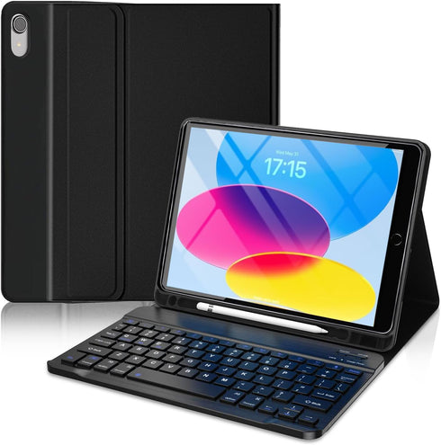 Wireless Bluetooth Keyboard Case for iPad 10th Generation 10.9 Inch 2022, Built-in Pencil Holder - iPad 10th Gen Cover with Keyboard Full-body Pro...