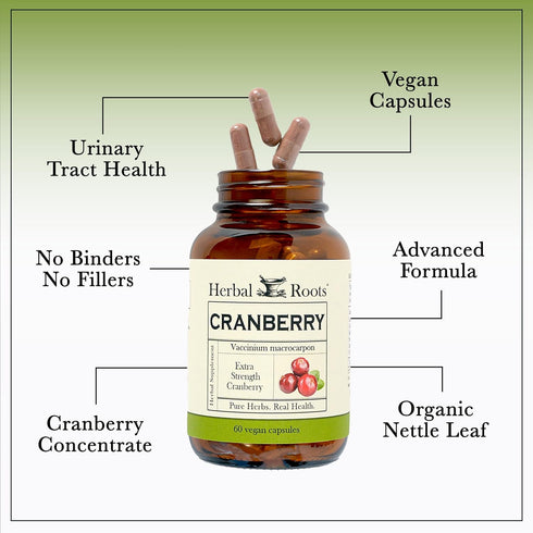 Herbal Roots Extra Strength Cranberry Pills for Women & Men with Organic Nettle | Urinary Tract Health | 60 Vegan Capsules...