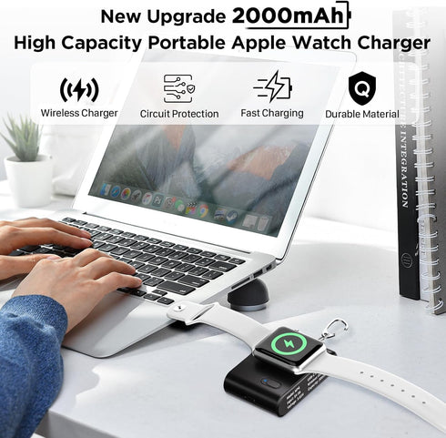 Portable Charger for Apple Watch, 2000mAh Wireless iWatch Portable Charger, Magnetic Power Bank Keychain Travel Smart Watch Charger for Apple Watc...