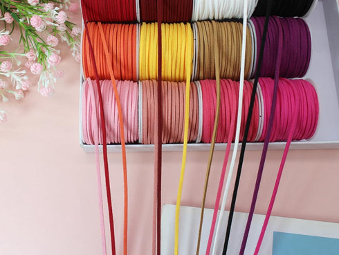 Pamir Tong 12 Rolls Suede Cord String-2.6mm 110 Yards Flat Lace Faux Bracelet Leather String Craft Supplies for Dearm Catcher Supplies-Necklace-Je...