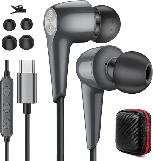 USB C Headphones Wired Earbuds for Android iPhone 15 Pro Plus Samsung Galaxy S24 Ultra S23 S21 FE S20 A35 Type C Earphones with Microphones Volume...