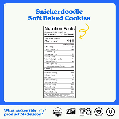 MadeGood Snickerdoodle Soft Baked Cookies, Organic Snacks, 0.85oz Each...