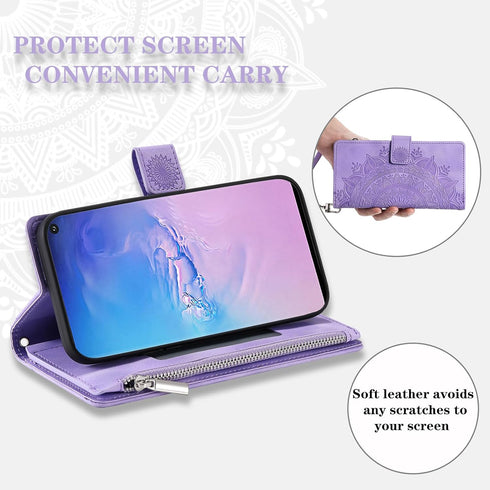 Asuwish Phone Case for Samsung Galaxy S10 Wallet Cover with Tempered Glass Screen Protector and Wrist Strap Mandala Flower Flip Zipper Card Holder...