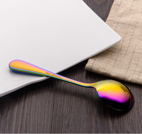 Berglander Rainbow Soup Spoon, 6 Pieces Stainiess Steel Titanium Plating Multicolor Soup Spoons, Colorful Round Spoons, Pack of 6...