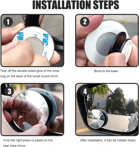 4 Pcs Blind Spot Car Mirror, 2" Round Wide Angle Adjustable Blind Spot Mirror, HD Glass Frameless Convex Rear View Mirror, Round Glass Blind Spot ...