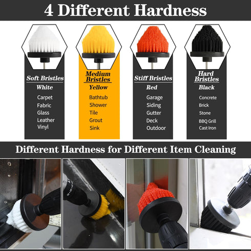 24pcs Drill Brush Attachment Set, 8pcs Scrubber Brushes with 9pcs Scouring Pad 3pcs Scrubbing Sponge 2pcs White Wool Pad 1pcs Backer and 1pcs Exte...