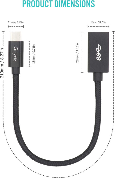 USB-C Male to USB3.1 Gen2 Female Adapter Cable, Type-C OTG Cable, Speed Up to 10Gbps (Black)...