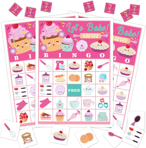 Cupcake Party Bingo Game, 24 Player Sweet Bingo Cards Set for Family Friend Activity, Baking Party Favor Decoration Holiday Supplies -a12...
