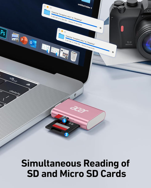 Acer USB C SD 4.0 Card Reader, UHS-II Micro SD Card Reader USB C Supports Dual Card Reading, 2-in-1 Memory SD Card Reader Adapter for iPhone 15 fo...