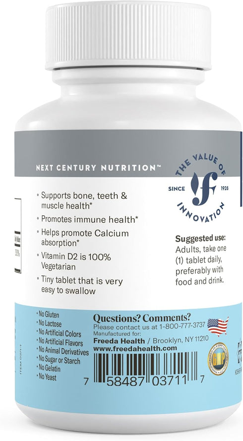 FREEDA Vitamin D2 2000 IU – Vegan Vitamin D for Bone Strength & Immune Support – Vegan Ergocalciferol D2 Supplement – 100 Tiny Tablets...