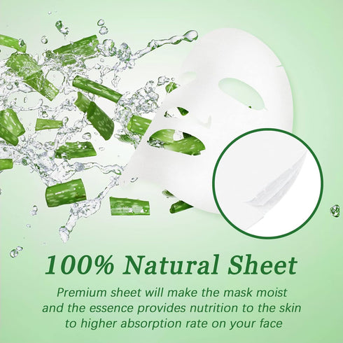 Aloe Vera Soothing Mask Hydrating Face Masks Skincare Moisturizing Facial Sheet Mask Skin care for Dry, Oily, Sensitive Skin Face Mask for Acne, S...