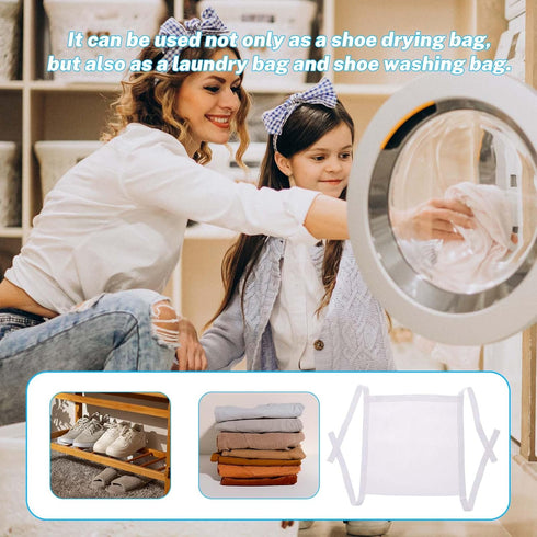 2 PCS Sneaker Wash & Dry Net Bag for Dryer, 15.7x15.7 Inch Large Laundry Net Mesh Wash Washing Bag with Zipper and Strap, Shoe Dryer Rack Inside D...