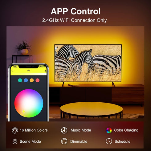 GHome Smart SL1 TV LED Backlight, Smart WiFi Strip Light Compatible with Alexa and Google Home, App Control, Music Sync 16 Million Rgb Red Green B...