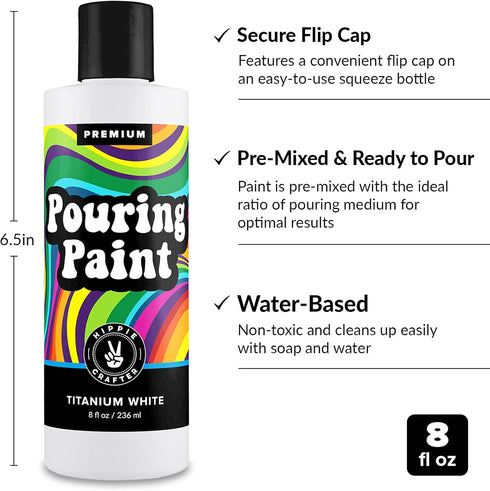 White Pouring Paint Acrylic Pouring for Pour Art and Flow Painting 8oz 236 ml Bottle Titanium White...