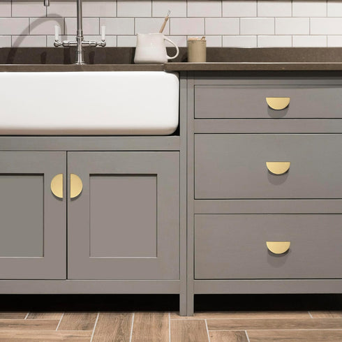 QOGRISUN 5-Pack Solid Brass Cabinet Pulls, Gold Half Moon Drawer Dresser Handles, 1-7/8-Inch Overall Length, Single Hole Pulls Knobs, Kitchen Cupb...
