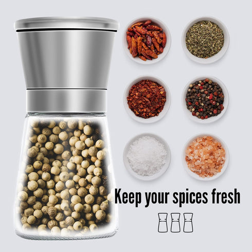Pepper Grinder, Spice Mill with Ceramic Blades, Salt Grinder Refillable, Stainless Steel Dust Cover, Pepper Mill for Kitchen or Outdoor Picnic (18...