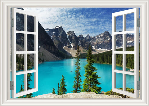 Fake Window for Walls Decal Faux Windows Poster Picture Open Landscape Wall Art Decor, Stick and Peel Wallpaper Natural Scenery Wall Decol Mountai...