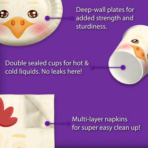 Chicken Birthday Party Supplies Set Plates Napkins Cups Tableware Kit for 16...