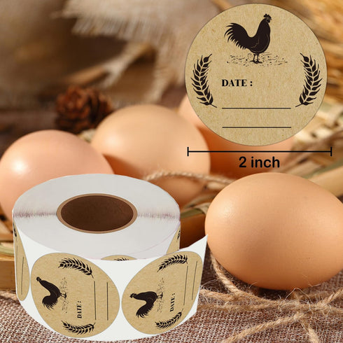 500pcs Farm Chicken Egg Labels Chicken Canning Sticker 2 inch Round Natural Brown Kraft Washed Egg Carton Labels for Kitchen Mason Jar, Farmer, Cr...