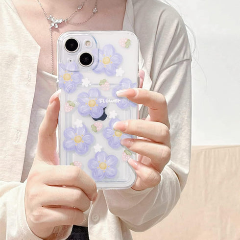 NITITOP Compatible for iPhone 14 Case Clear with Card Holder, Cute Flower Phone Cover for Women Girl, Protective Soft TPU Shock-absorbing Wallet C...
