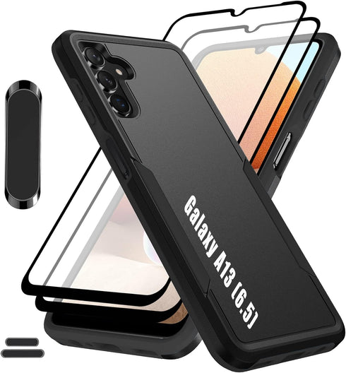 LMDAMZ for Galaxy A13(5G) 6.5 Inch Double Layer Hybrid Military Grade Rugged Shock Resistant Drop Case with 1 PCS Magnetic Car Mount and 2 PCS HD ...