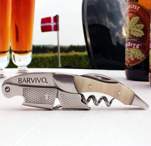 Barvivo Wine Opener with Foil Cutter and Cap Remover - Double Hinged Corkscrew for Bartenders - Stainless Steel Wine Key for Easy Bottle Opening -...