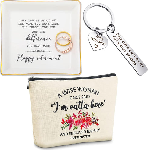 Weewooday Retirement Gifts for Women: Jewelry Tray, Makeup Bag & Keyring Gift Set for Coworkers...