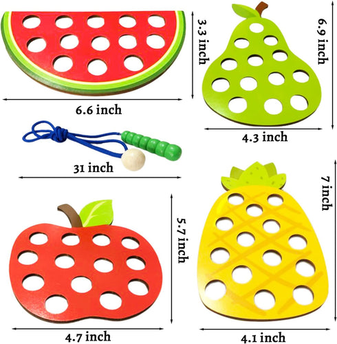 4 Pack Wooden Lacing Toy,Educational Threading Activity Puzzles,Learning Fine Motor Skill Travel Toy,Wooden Fruit Threading Set for Toddlers Kids ...