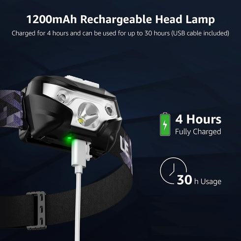 Lighting Ever LED Headlamp Rechargeable 2 Packs - Super Bright Head Lamp with 5 Modes for Camping & Hiking Gear Essentials, IPX4 Waterproof Headli...