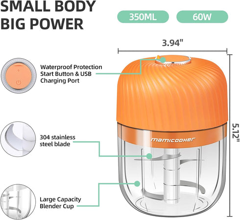 Electric Garlic Chopper, Portable Veggie Chopper, 350ML Garlic Grinder Masher Onion Chopper,Cordless Food Processor for Ginger, Chili, Fruit, Meat...