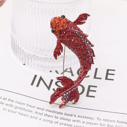 Red Koi Fish Carp Crystal Brooches Cute Enamel Rhinestone Ocean Animal Lapel Brooch Pins Fashion Jewelry for Womens Girls Gift...