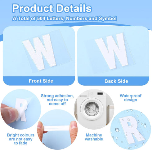 3 Sheets 1 Inch White Iron On Heat Transfer Letters and Numbers 504 Piece Alphabets Numbers Fabric Washable Iron on Letter Patches for Sports Jers...