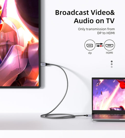 Displayport to HDMI Cable 4K 6.6ft, Uni-Directional DP PC to HDMI Display Cord, 2K@120Hz Display Port to HDMI Adapter, DP PC, Laptop to HDMI HDTV,...