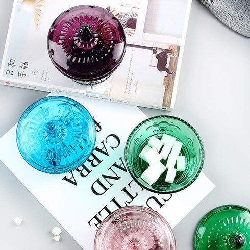European Retro Nostalgic Three-Dimensional Relief Color Glass Jar Candy Jar Seasoning Jar With Lid...