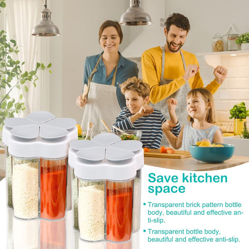 2 PCS Travel Spice Containers, 5 in 1 Camping Seasoning Jars, Clear Plastic Condiment Bottle for Camper, Hiking, BBQ, Picnic...