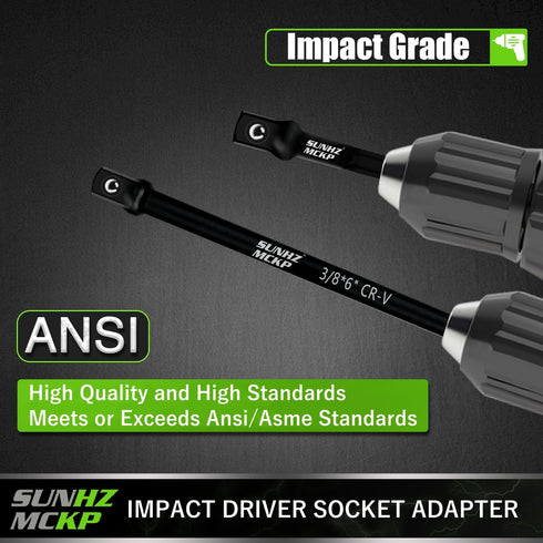 SUNHZMCKP 6-Piece Impact Grade Socket Adapter Set, 3" & 6" Extension Bit with Holder, 1/4-Inch Hex Shank Extension To 1/4", 3/8" and 1/2" Drive, A...