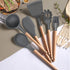 LIANYU 15-Piece Kitchen Silicone Cooking Utensils Set with Holder, Wooden Handle Kitchen Tools Include Spatula Tong Slotted Spoon Turner Whisk Bru...