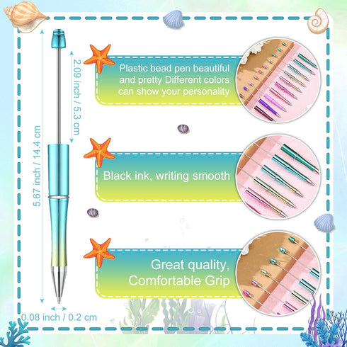 60 Pieces Plastic Beadable Pen Bead Ballpoint Pen Black Ink Beaded Pens for Kids Students Presents Office School Supplies (Mermaid Colors, Classic...