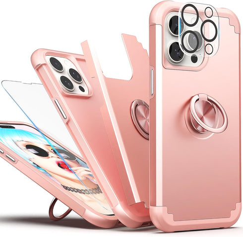 IDweel for iPhone 13 Pro Max Case with Screen Protector+360°Ring Holder Stand+Camera Lens Protector,2 in 1 Shockproof Slim Fit Hybrid Heavy Duty H...