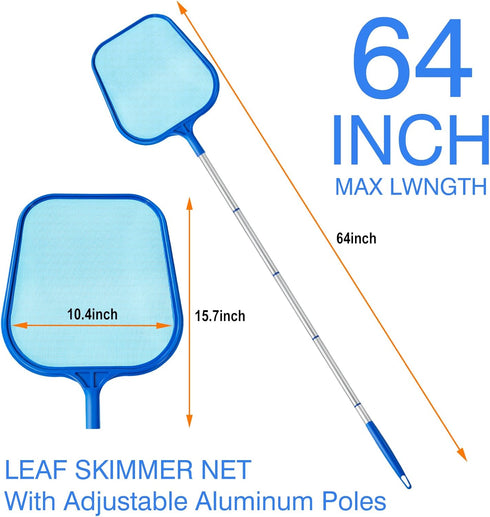 Pool Skimmer - Pool Skimmer Net with 5 Section Adjustable Telescopic Aluminum Pole, 25''- 64'', Pool Net Skimmer Rake with Ultra Fine Mesh , Pool ...