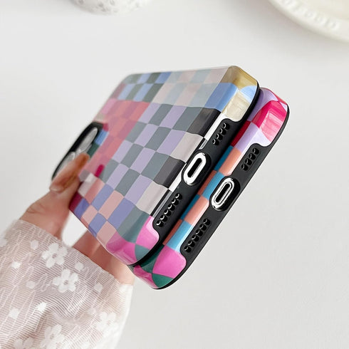 Compatible with iPhone 12 / iPhone 12 Pro Case,Cute Colorful Checkered Case with Shockproof Slim Soft TPU and Hard PC Protective Cases for Women/M...