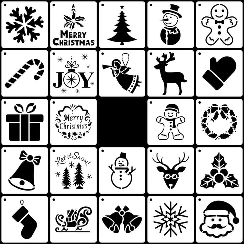 24pcs Christmas Stencils for Crafts, 3x3in Small Christmas Templates for Painting on Wood Reusable Snowman Decoration Stencils for DIY Xmas Orname...