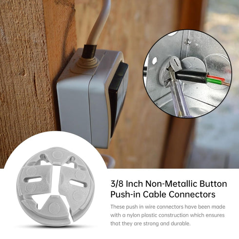 35 Pcs 3/8 in. - 1/2 in. Non Metallic Button Push-in Bulk Connector, Plastic Cable Connector Electrical Conduit Fittings, Fits 1/2-Inch Knock Outs...