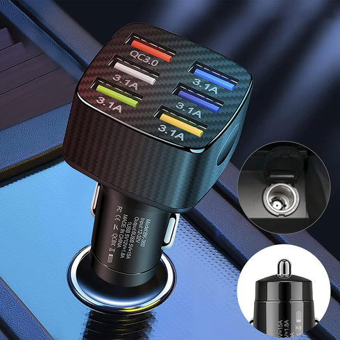 Ajxn Pack-1 Car Charger Adapter, 6 USB Multi Port Fast Charger, QC3.0 USB Fast Charger, Universal for Most Cell Phones, iPhone (Black)......