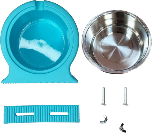 kathson 2 Pack Crate Dog Bowl Removable Stainless Steel Water Food Bowl Hanging Pet Cage Coop Cup for Rabbit Cat Puppy Bird Bunny Small Animals...