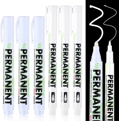 Sibba Acrylic White Paint Pens, 6 Pack White Permanent Marker with Extra Fine Point (1mm) & Medium Tip (3mm), White Oil Based Paint Pens for Wood,...